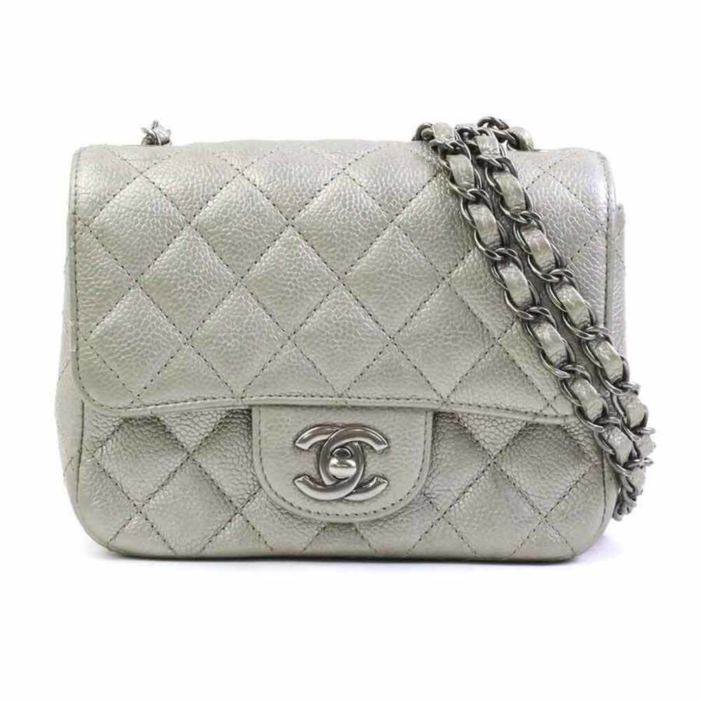 Chanel CHANEL Shoulder Bag, Caviar Leather, Metallic Gray, Silver, Women's, 9...